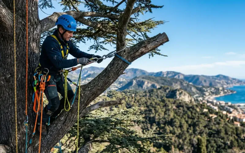Haubanage d'un arbre pour le consolider — soins arboricoles